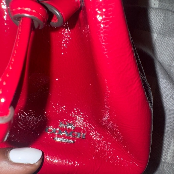 Coach Red Patent Leather Mini Drawstring Bucket Bag/ Wristlet Silver Hardware - Picture 2 of 6